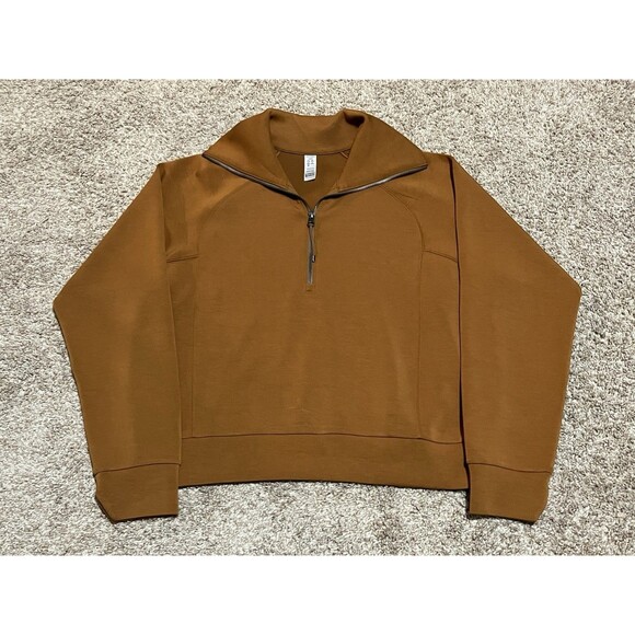 Spanx Air Essentials Half Zip Sweatshirt Butterscotch Brown Orange Womens Large - Picture 2 of 10